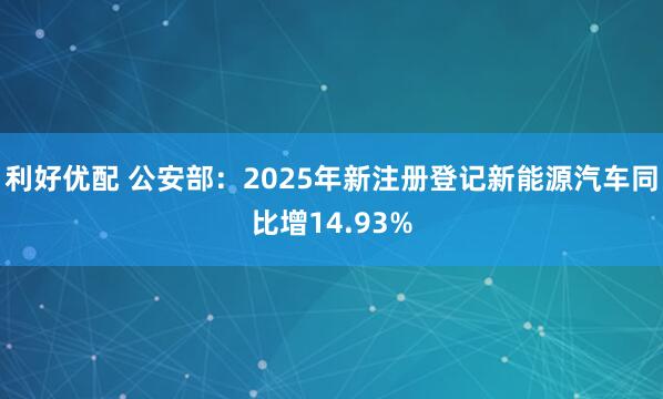 利好优配 公安部：2025年新注册登记新能源汽车同比增14.93%